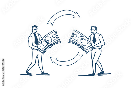Businessman Change Money Dollar Euro Currency Exchange Concept On Businessman Change Money Dollar Euro Currency Exchange Concept On White Background Sketch Doodle Vector Ilration