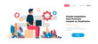 © mast3r - man using laptop working process cogwheel background flat horizontal copy space vector illustration