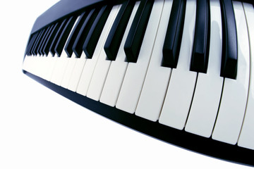 piano keys closeup on white background