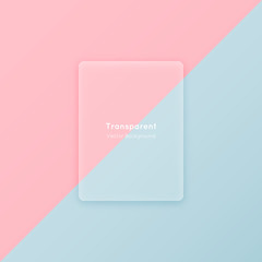 Poster - Transparent vertical vector matte glass shape. Geometric abstract translucent plastic rectangle material flat design element on colorful minimalistic background.