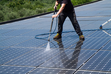 Wall Mural - washing and cleaning photovoltaic panels