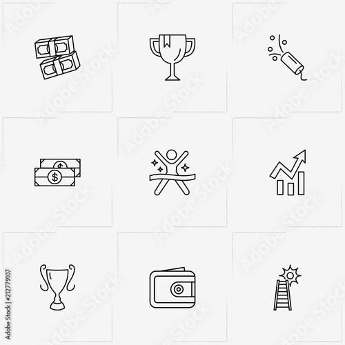 Fotografia, Obraz Success line icon set with ladder , trophy and petard