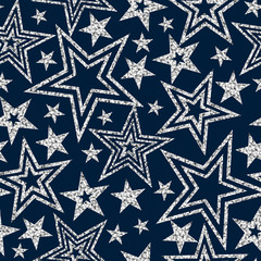 Wall Mural - Sparkle seamless pattern with silver glitter stars