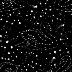 Wall Mural - seamless pattern with cygnus swan, constellations and stars