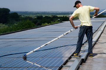 Wall Mural - washing and cleaning photovoltaic panels