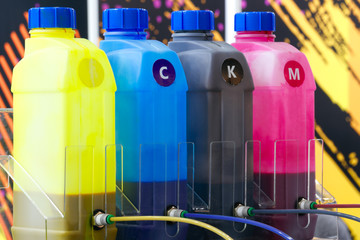 Poster - Color ink tank or large printer machine in factory for printing business.