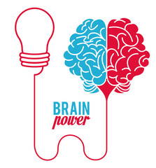 Sticker - Brain power emblem on red and blue colors vector illustration graphic design