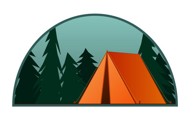 orange tent. summer camp background. vector flat illustration nature tourism