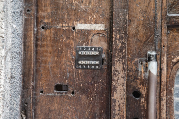 old vintage wooden doors close up with lock