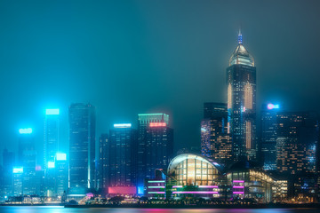 Wall Mural - Skyline of Hong Kong in mist from Kowloon, China