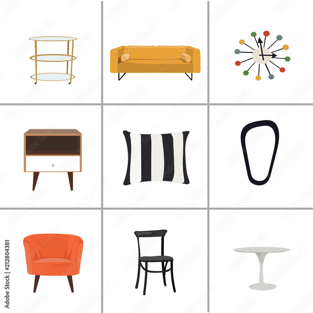 vector interior design illustration. collection set of elements ...