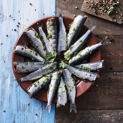 Canvas Print - raw sardines ready to be cooked