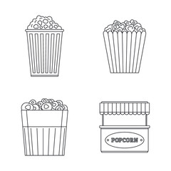 Poster - Popcorn cinema box striped icons set. Outline illustration of 4 popcorn cinema box striped vector icons for web