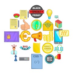 Poster - Digital marketing icons set. Cartoon set of 25 digital marketing vector icons for web isolated on white background