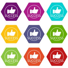 Poster - Thumbs up icons 9 set coloful isolated on white for web