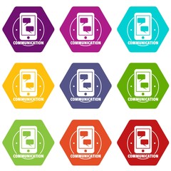 Poster - Communication phone icons 9 set coloful isolated on white for web