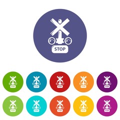 Poster - Traffic light stop railway icons color set vector for any web design on white background