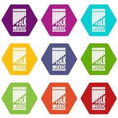 Poster - Flute pan icons 9 set coloful isolated on white for web