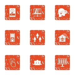 Poster - HDD record icons set. Grunge set of 9 HDD record vector icons for web isolated on white background