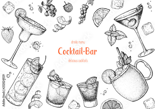 Alcoholic cocktails hand drawn vector illustration Tableau sur Toile