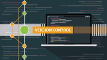 Version Control Git Programming Script Development With Laptop And Line