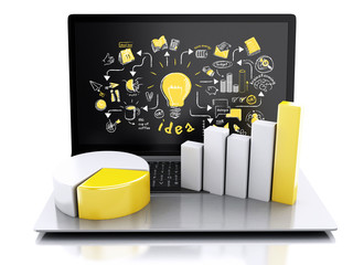 Poster - 3d Laptop with businesss sketch