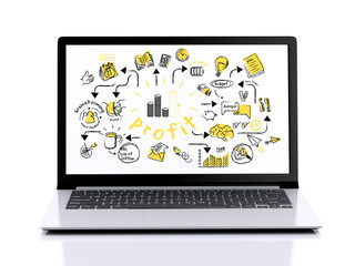 Poster - 3d Laptop with businesss sketch
