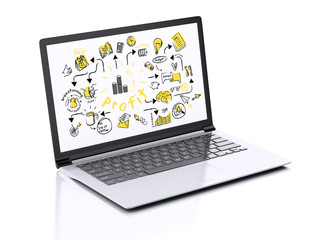 Poster - 3d Laptop with businesss sketch