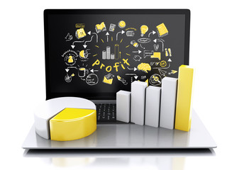 Poster - 3d Laptop with businesss sketch