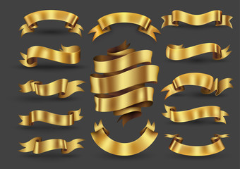 Wall Mural - gold ribbon banners collection.