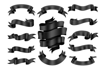 Wall Mural - black ribbon banner set.