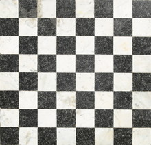 Marble Chess Board Background. Checkered Black And White Tile Pattern.