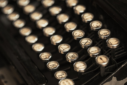 Detail of the keyboard of a typewriter old black