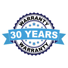 Sticker - Blue black rubber stamp with 30 years warranty concept