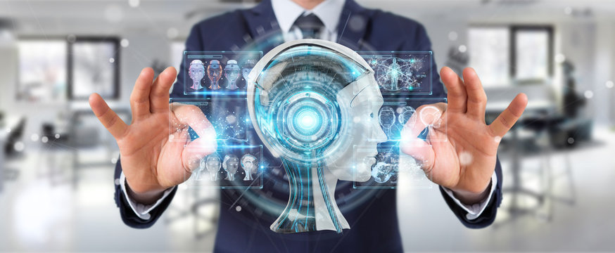 Businessman using digital artificial intelligence interface 3D rendering