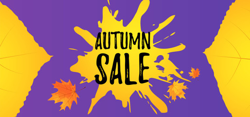 Wall Mural - autumn sale. fall web banner. seasonal sell-out border template with orange and yellow leaves.