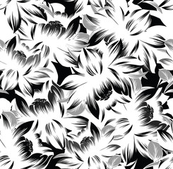 Seamless abstract monochrome floral pattern