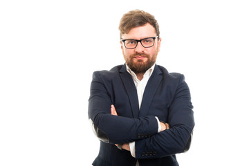 Wall Mural - Portrait of business man standing with arms crossed gesture.