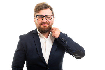 Wall Mural - Portrait of business man arranging his shirt gesture.