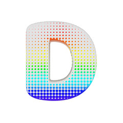 Aufkleber - Alphabet letter D uppercase. Rainbow halftone font made of cotton texture. 3D render isolated on white background.