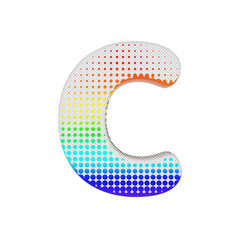Aufkleber - Alphabet letter C uppercase. Rainbow halftone font made of cotton texture. 3D render isolated on white background.