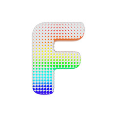Aufkleber - Alphabet letter F uppercase. Rainbow halftone font made of cotton texture. 3D render isolated on white background.