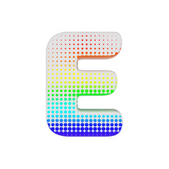 Aufkleber - Alphabet letter E uppercase. Rainbow halftone font made of cotton texture. 3D render isolated on white background.