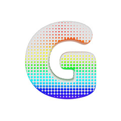 Aufkleber - Alphabet letter G uppercase. Rainbow halftone font made of cotton texture. 3D render isolated on white background.