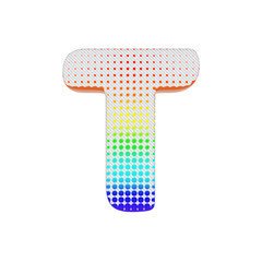 Aufkleber - Alphabet letter T uppercase. Rainbow halftone font made of cotton texture. 3D render isolated on white background.