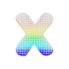 Aufkleber - Alphabet letter X uppercase. Rainbow halftone font made of cotton texture. 3D render isolated on white background.