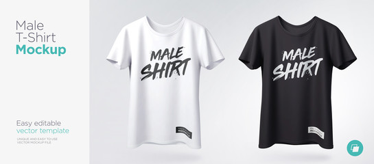 men's white and black t-shirt with short sleeve mockup. front view. vector template.