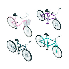 Wall Mural - Isometric bikes. Vector 3d pictures of transport