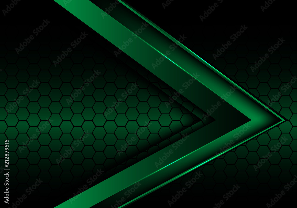 Abstract green metallic arrow on hexagon mesh design modern luxury ...