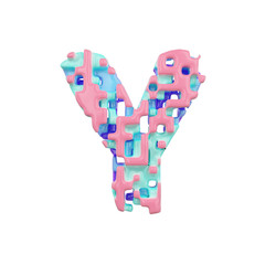 Aufkleber - Alphabet letter Y uppercase. Geometric font made of cubic blocks. 3D render isolated on white background.
